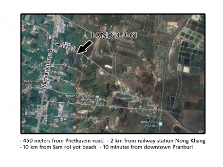 Terrain 3 Rai 361 tw à vendre à Pranburi 450 m de Phetkasem